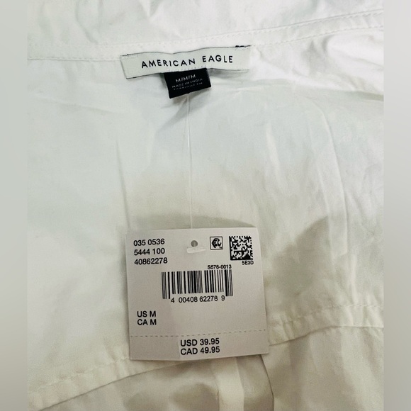 NWT American Eagle Tie front long sleeve white 100% cotton shirt medium - Picture 8 of 9